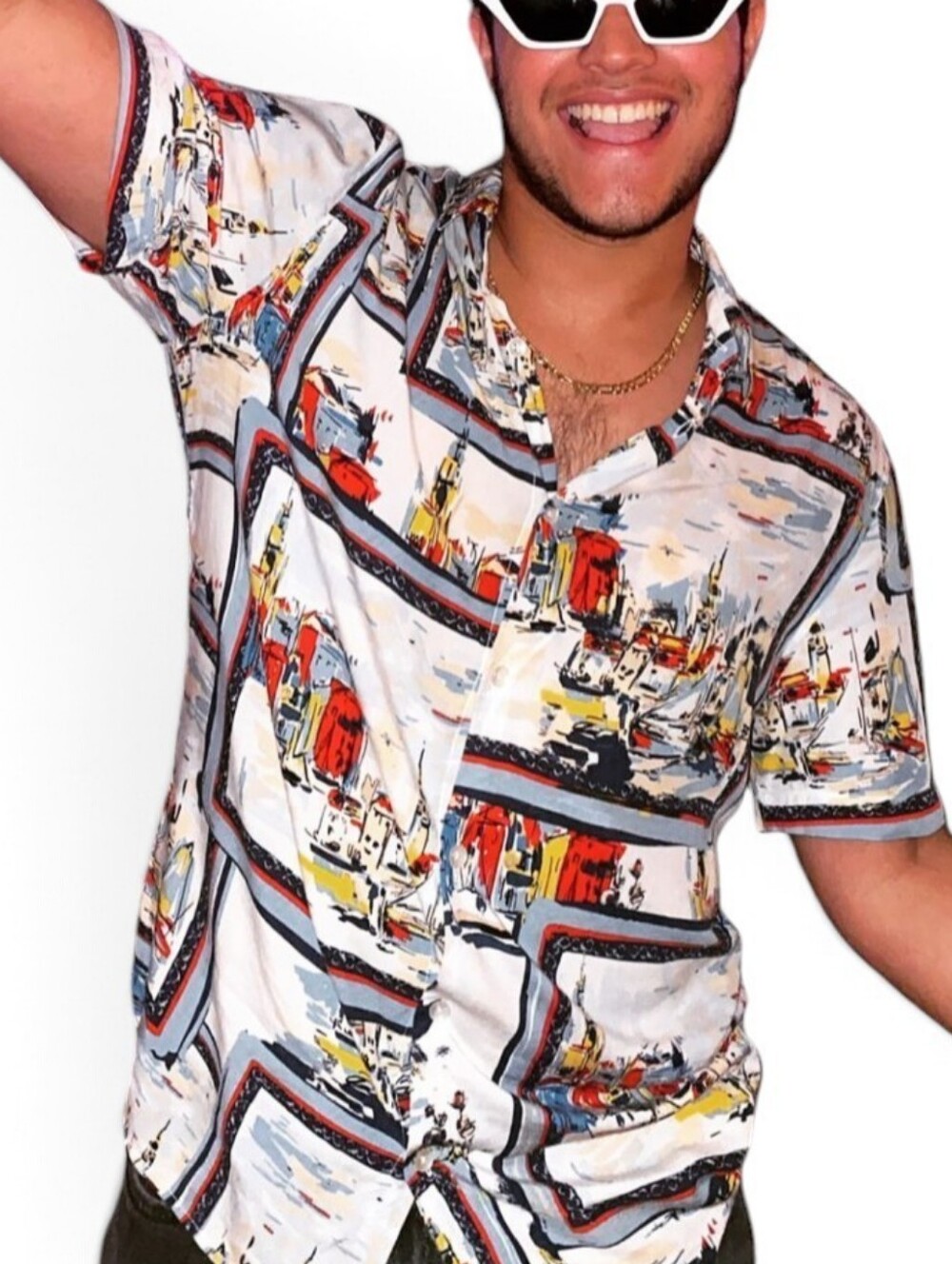 Zara Short Sleeve Printed Button Up Shirt